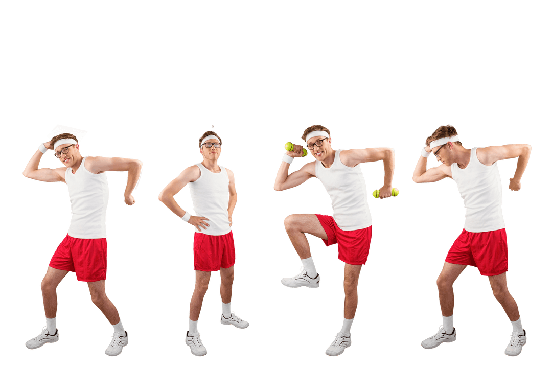 Energetic Man Exercising Solo Over Transparent Background