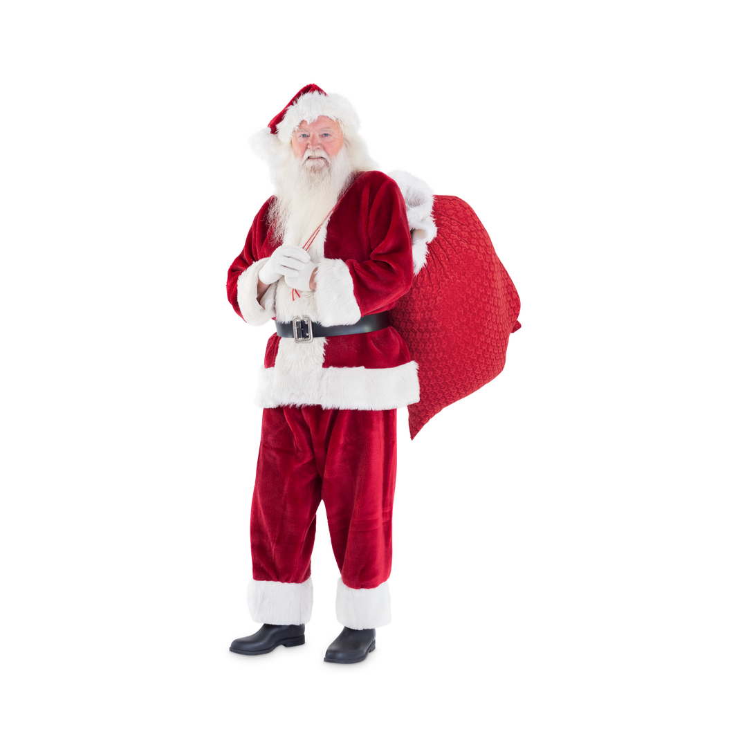 Santa Claus in Classic Suit Holding Large Gift Sack on Transparent Background - Download Free Stock Images Pikwizard.com