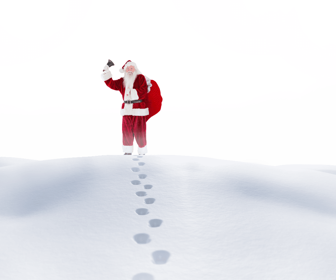 Transparent Santa Claus Walking on Snow Leaving Footprints