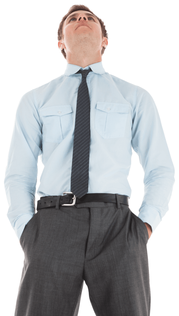 Transparent Confident Businessman Gazing Upward