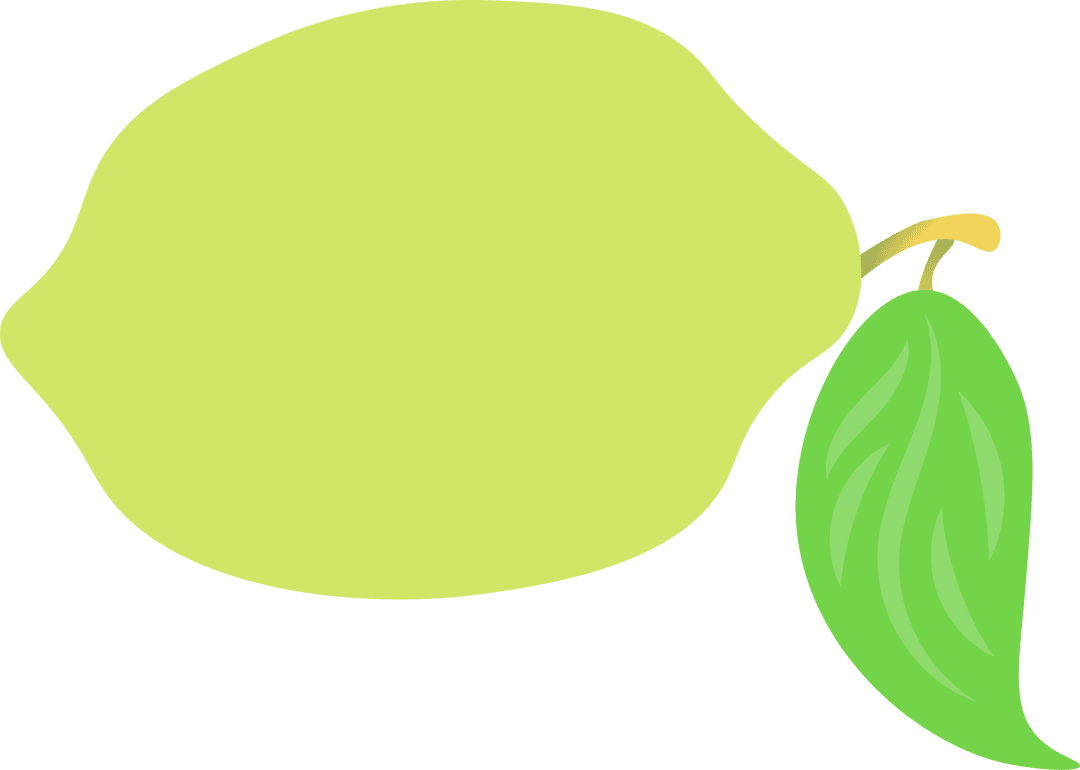 Flat Lemon Design with Leaf on Transparent Background