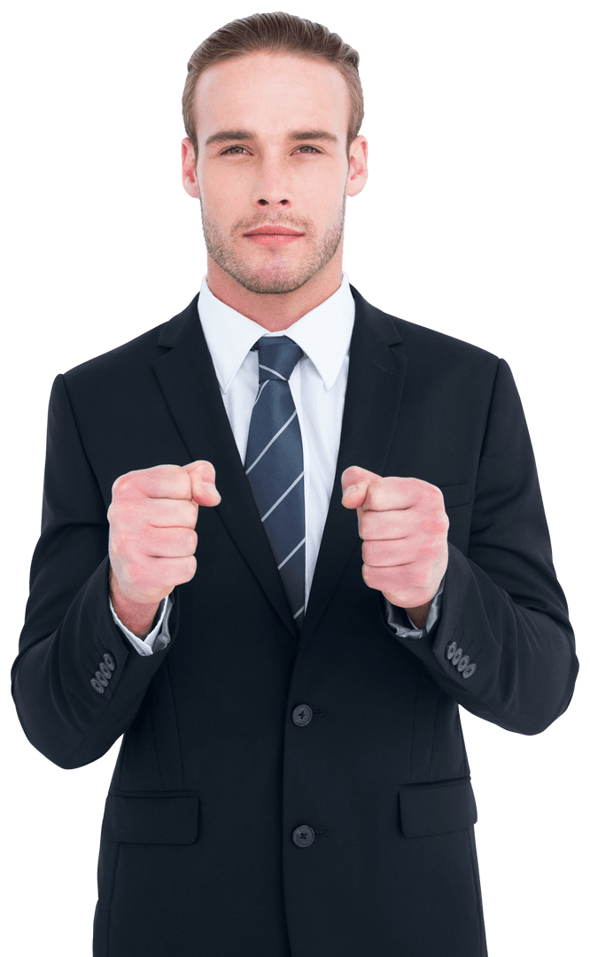 Transparent Confident Businessman Displaying Determined Hand Gesture