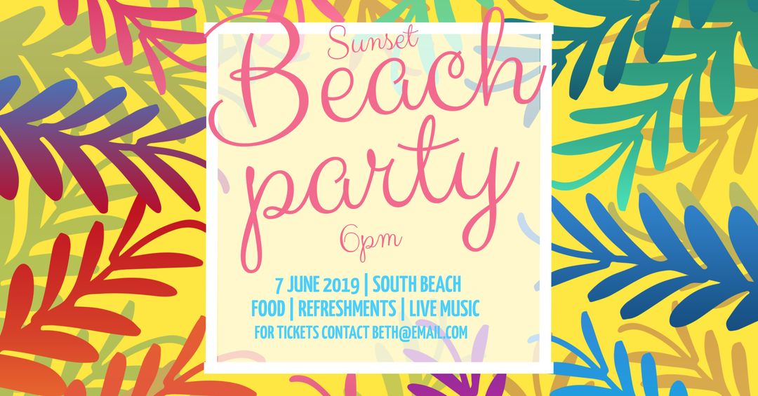 Vibrant Beach Party Invitation with Tropical Design