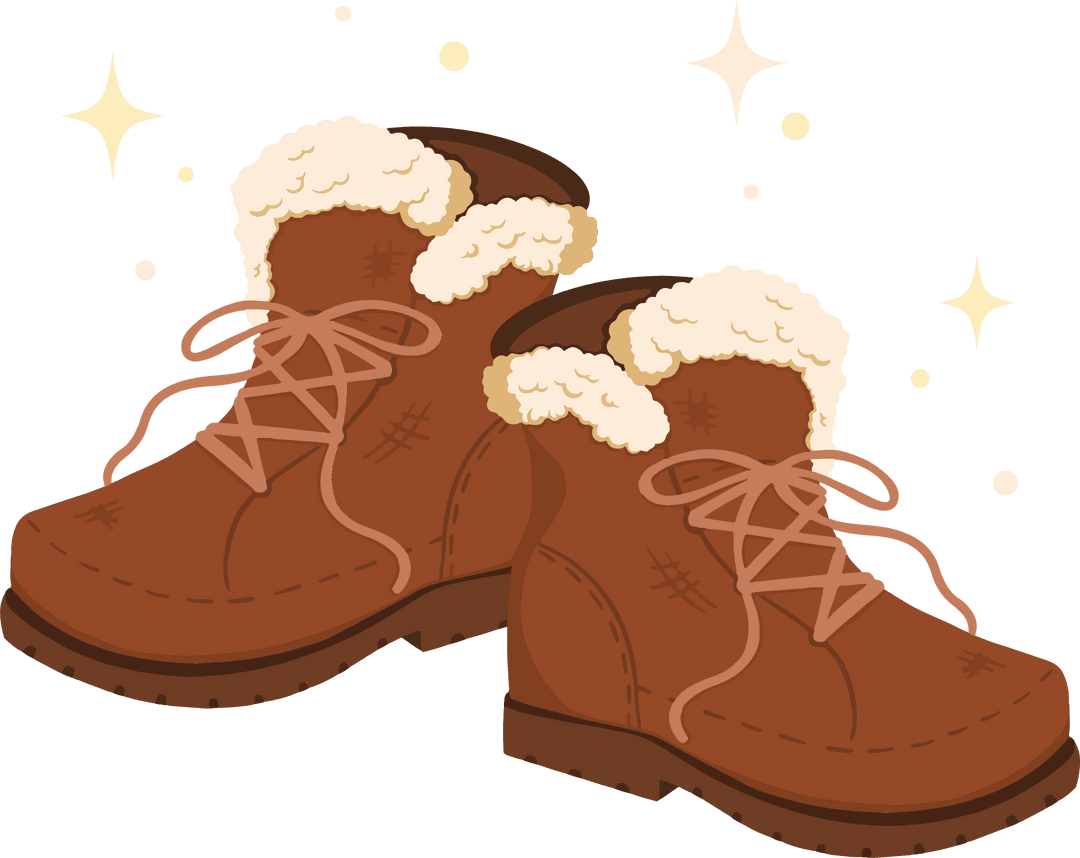 Shearling-Lined Boots Drawing on Transparent Background