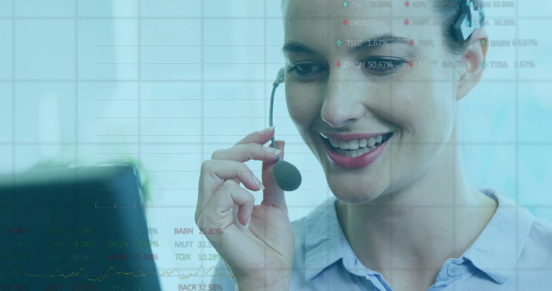 Smiling Businesswoman with Headset Engaged in Virtual Communication