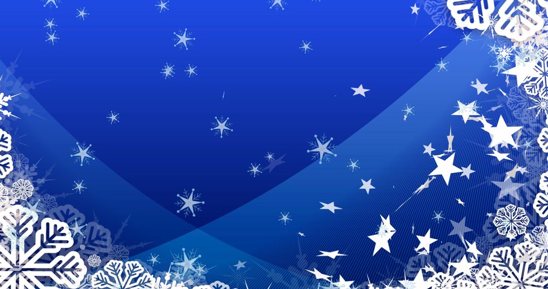 Falling Snowflakes and Stars on Blue Winter Background