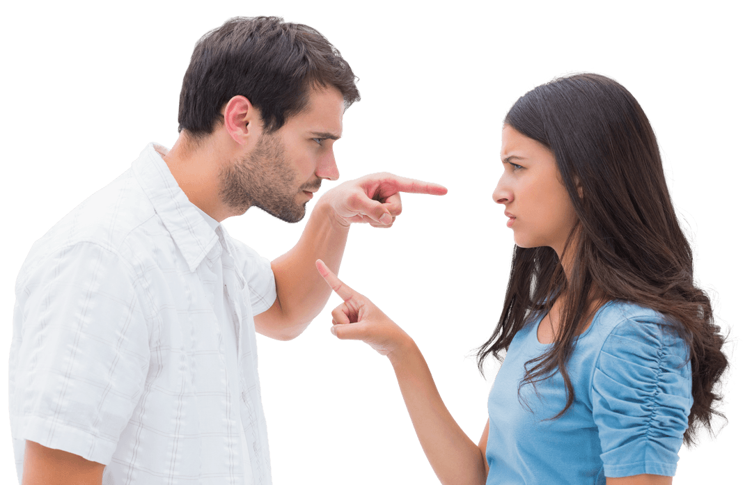 Transparent Angry Couple Pointing Fingers Tense Interaction
