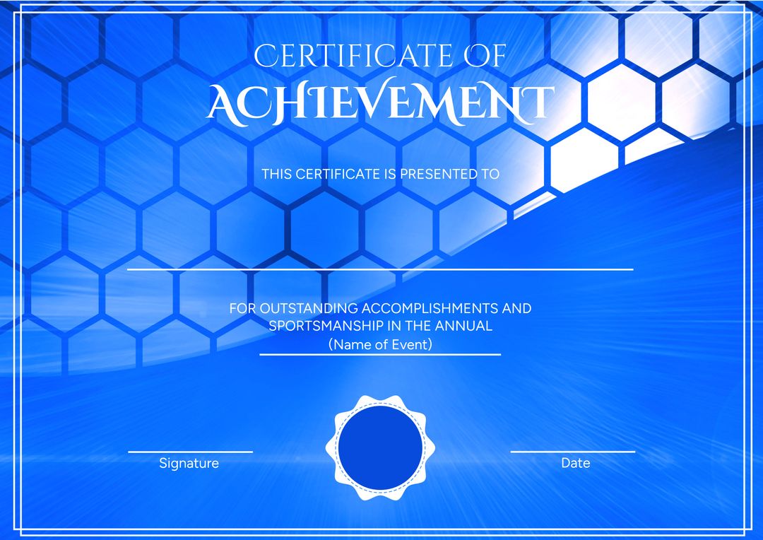 Blue Geometric Certificate of Achievement Template with Hexagon Pattern - Download Free Stock Templates Pikwizard.com