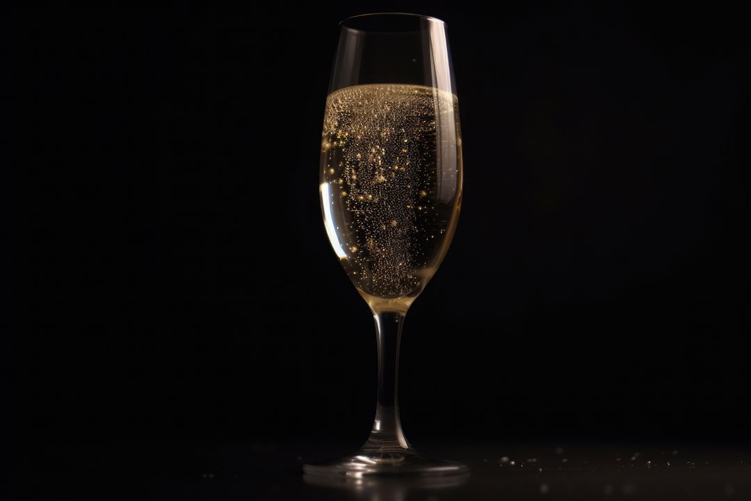 Elegant Champagne Glass with Bubbles on Black Background - Free Images, Stock Photos and Pictures on Pikwizard.com