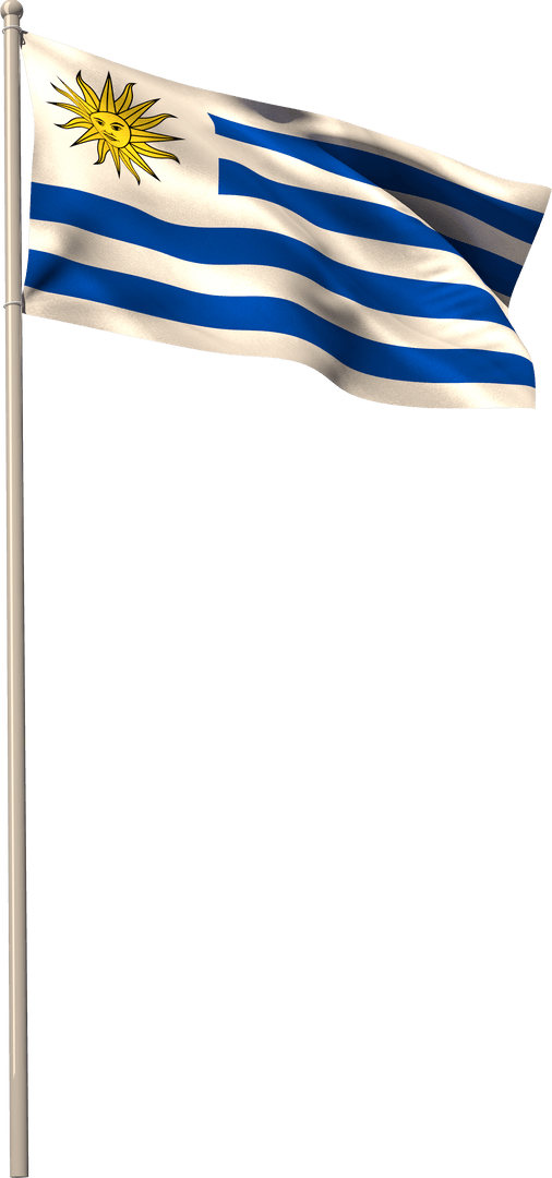 Transparent Illustration of Uruguay Flag Waving on Pole