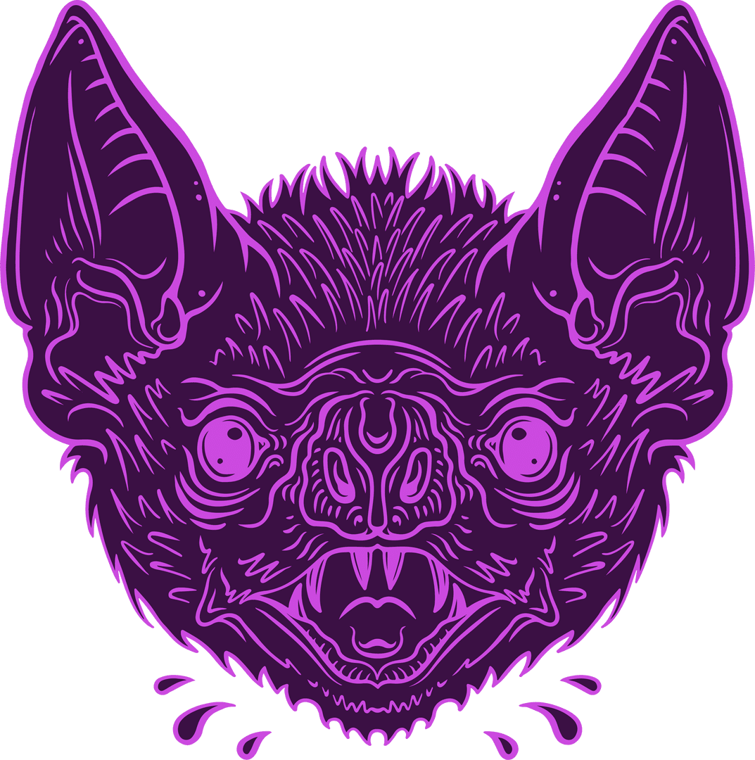 Purple Bat Head with Pointed Ears on Transparent Background