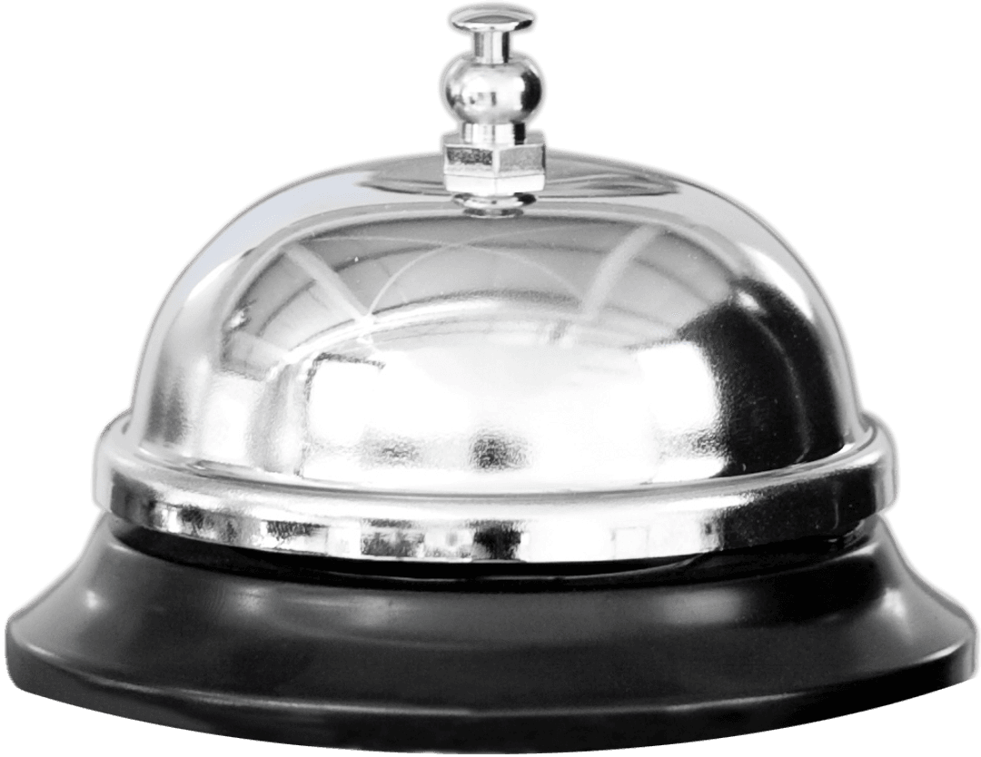 Close-Up Metallic Service Bell with Transparent Reflection Design