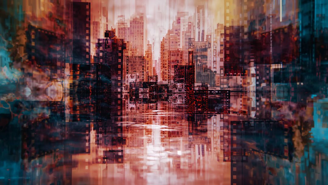 Futuristic Reflected Cityscape in Abstract Digital Style