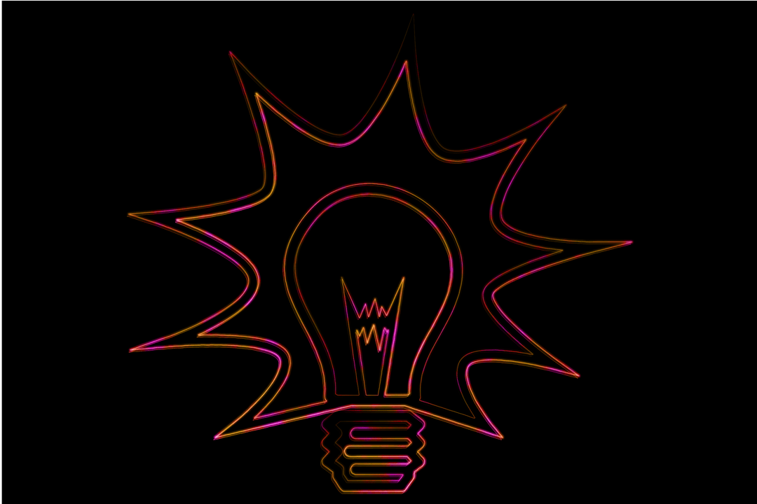 Colorful Glowing Light Bulb on Transparent Background
