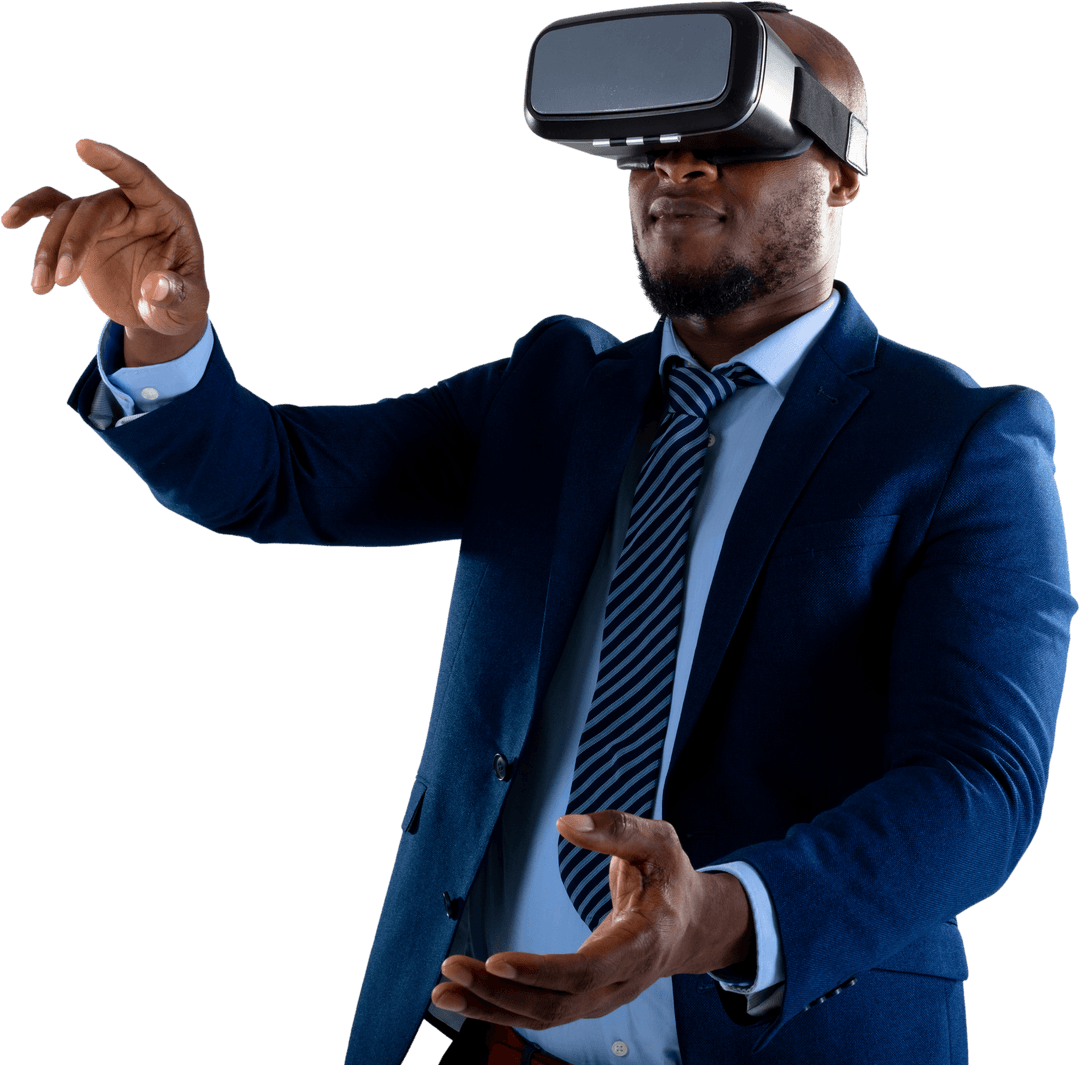 Transparent Businessman Using VR Headset Experiencing Virtual World