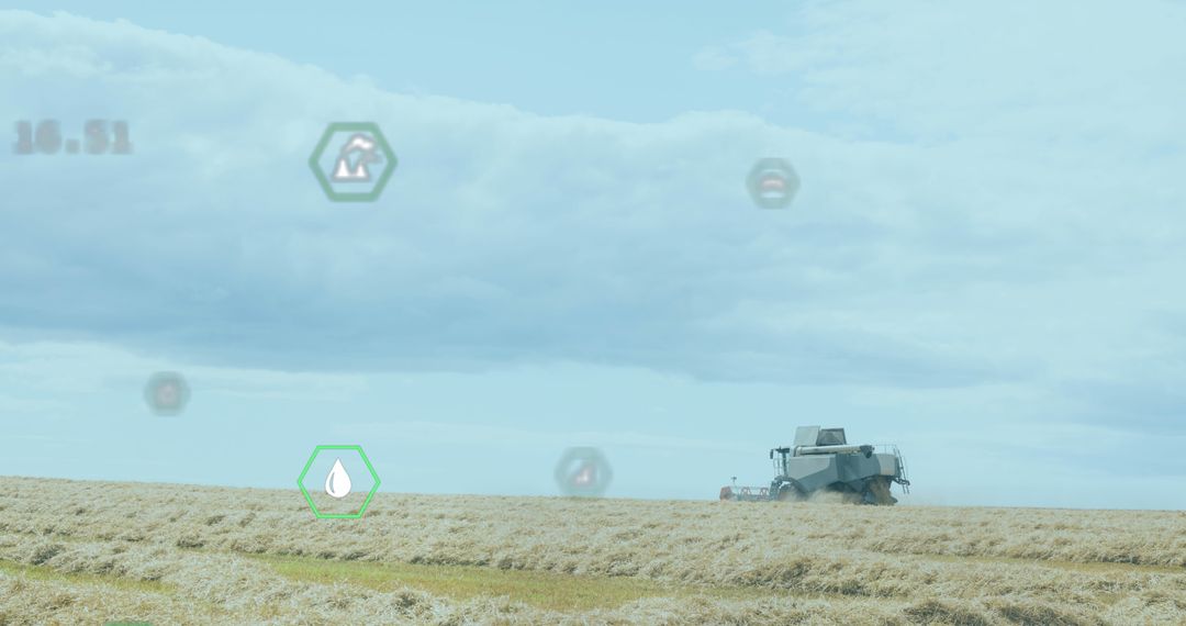 Combine Harvester with Digital Interface in Hay Field