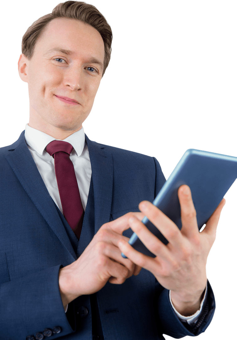 Transparent Confident Businessman Using Digital Tablet Professional Look