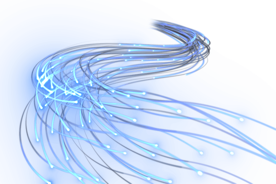 Glowing Abstract Fiber Optic Streams on Transparent Background