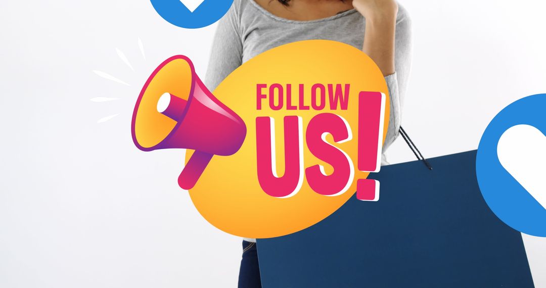 Follow Us Call to Action with Shopping and Social Media Graphics