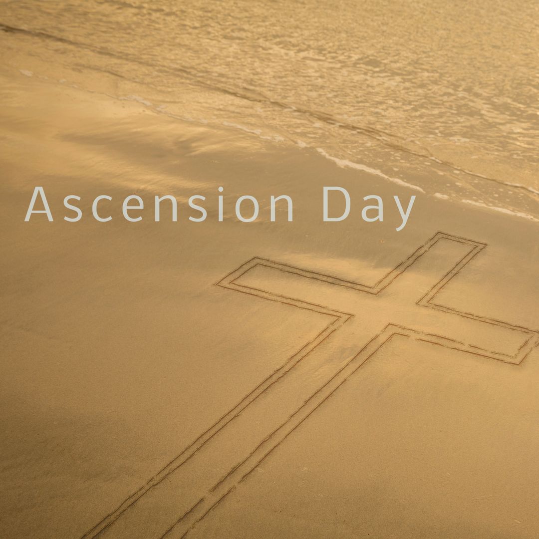 Ascension Day Cross Drawn in Sand at Sunset on Beach