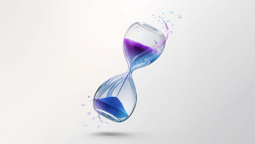 Hourglass with Flowing Purple and Blue Sand and Floating Particles