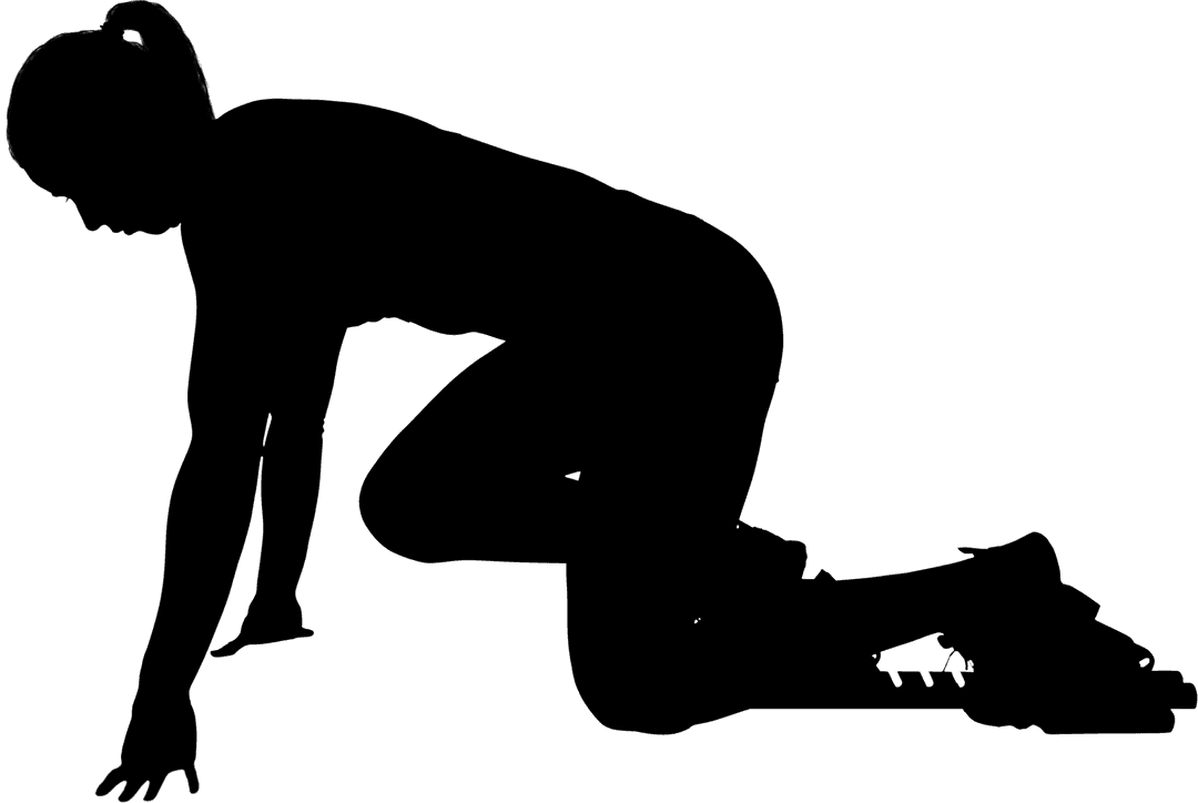 Female Runner Silhouette at Starting Box on Transparent Background