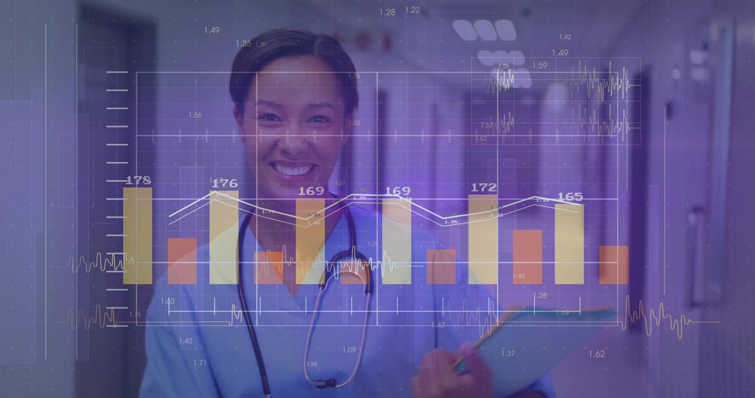 Smiling Nurse Analyzing Data in Hospital Corridor