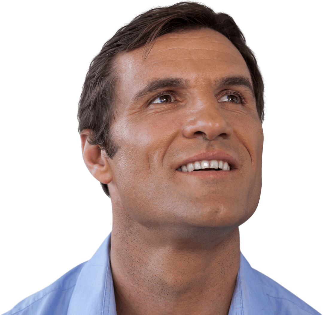 Transparent Mature Businessman Smiling Upward