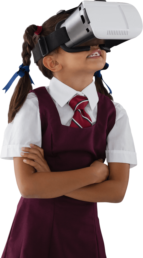 Schoolgirl Embracing Virtual Reality with Arms Crossed, Smiling Enthusiastically - Download Free Stock Images Pikwizard.com