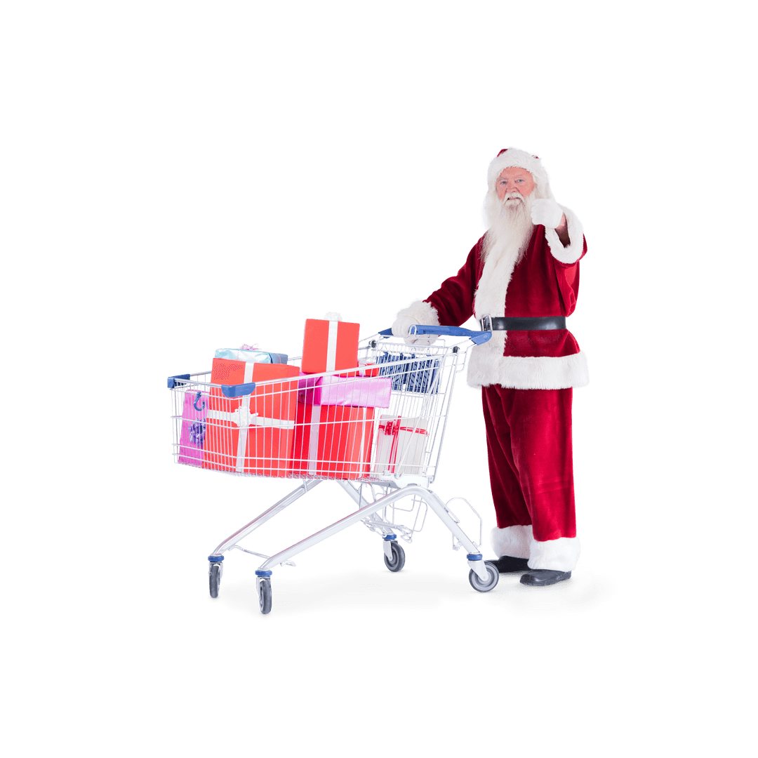 Santa Claus With Shopping Cart Full of Gifts, Transparent