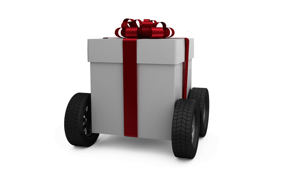 Transparent Gift Box with Wheels Creativity Concept