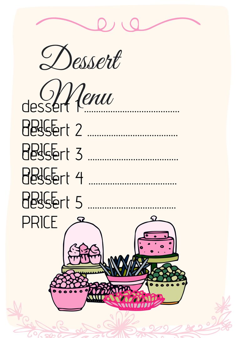 Dessert Menu Template with Charming Illustrations for Sweet Shops - Download Free Stock Templates Pikwizard.com