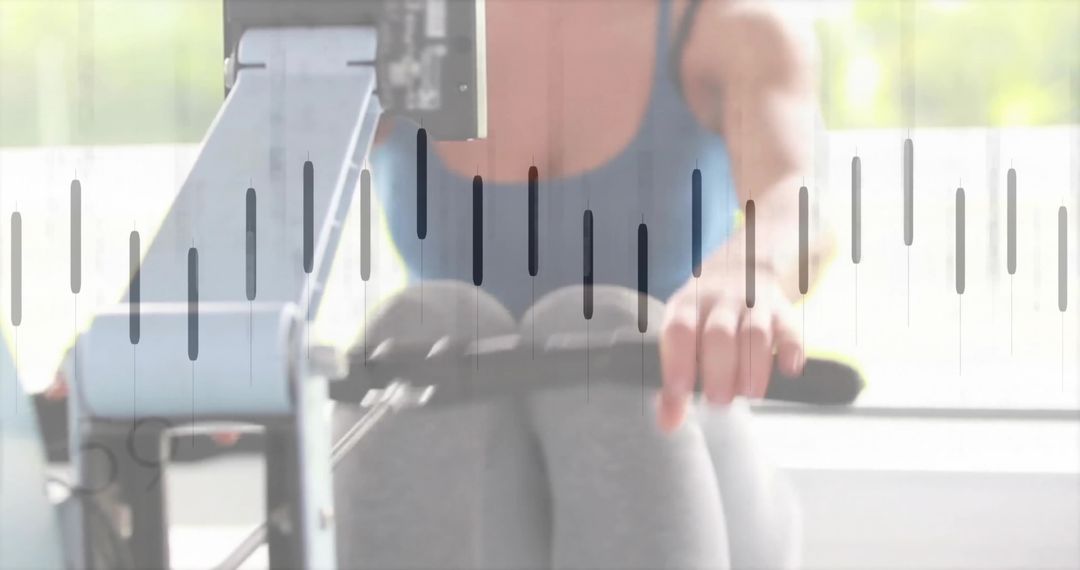 Woman Rowing Exercise Equipment for Fitness with Performance Data Overlay