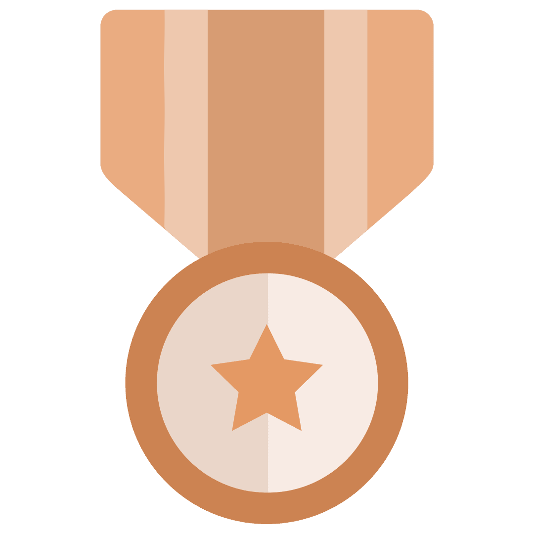 Brown Medal with Star and Striped Ribbon on Transparent Background