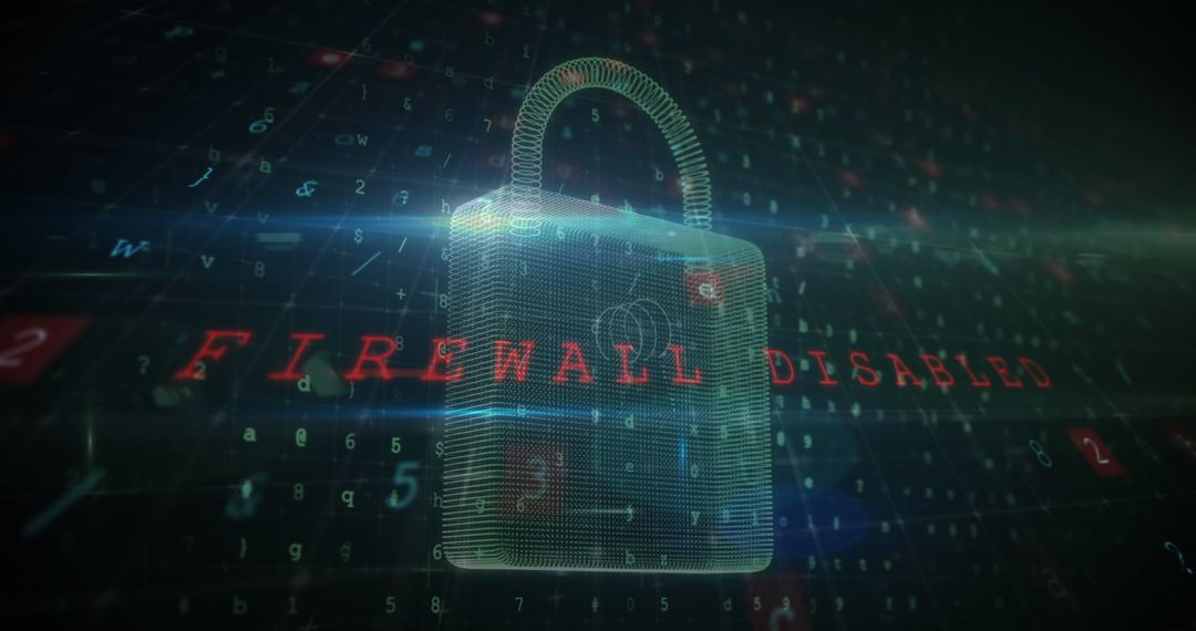 Digital Padlock with Firewall Disabled Message in Cybersecurity Context
