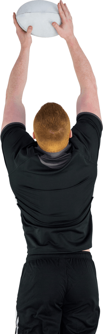 Athletic Rugby Player with Transparent Background Catching Ball