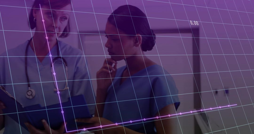 Clinicians Analyzing Medical Data with Technology Graphic