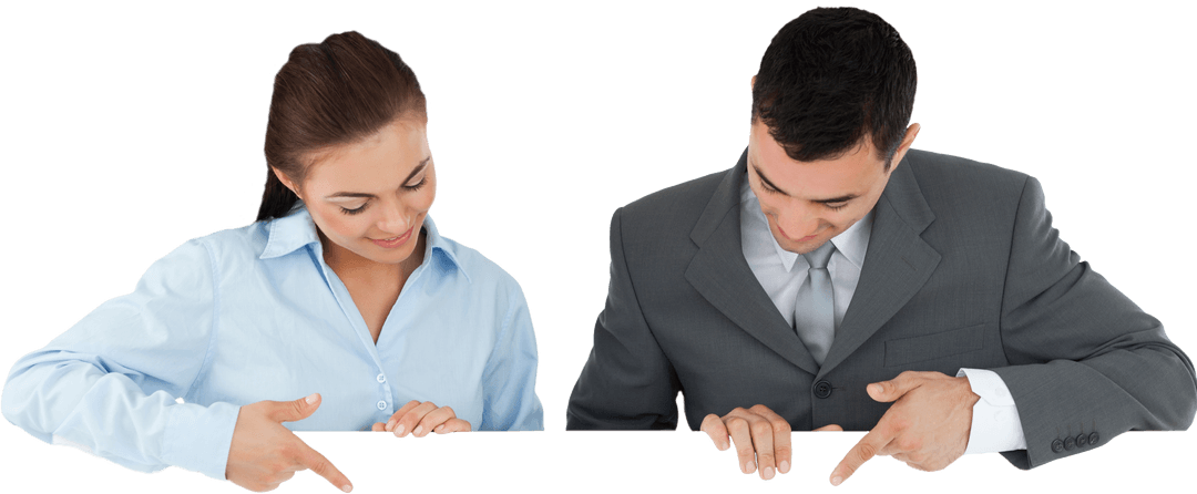 Business Colleagues Pointing on Transparent Digital Background