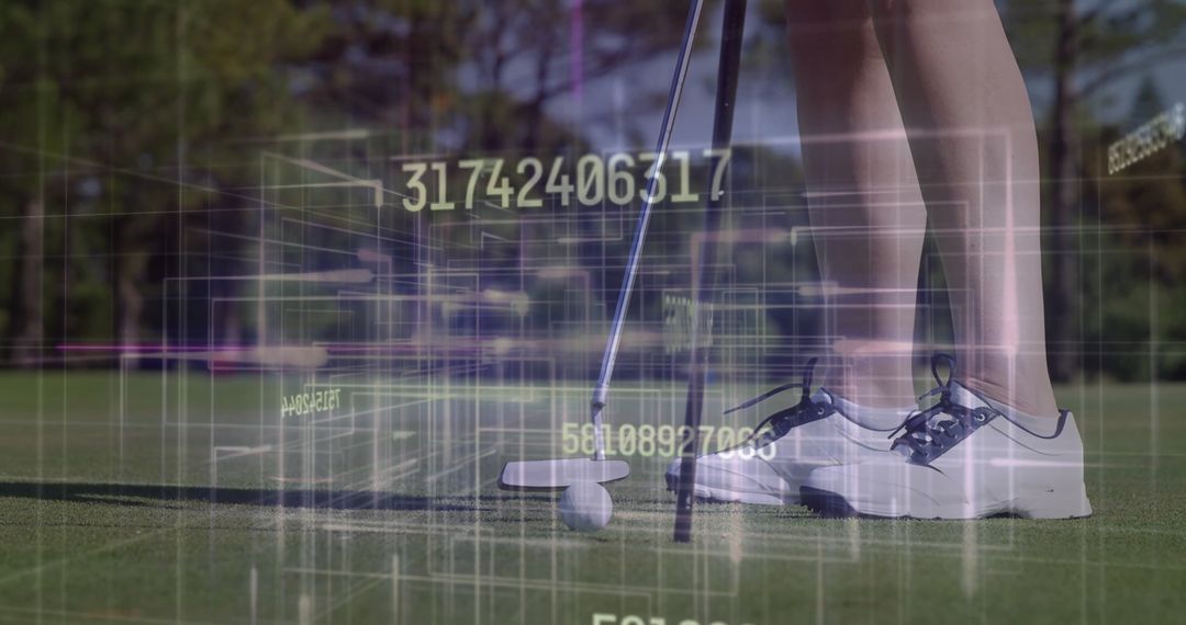 Golfer Aligning Putter with Digital Technology Overlay