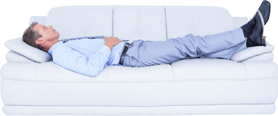 Businessman Relaxing on Sofa in Office Casual Wear Transparent