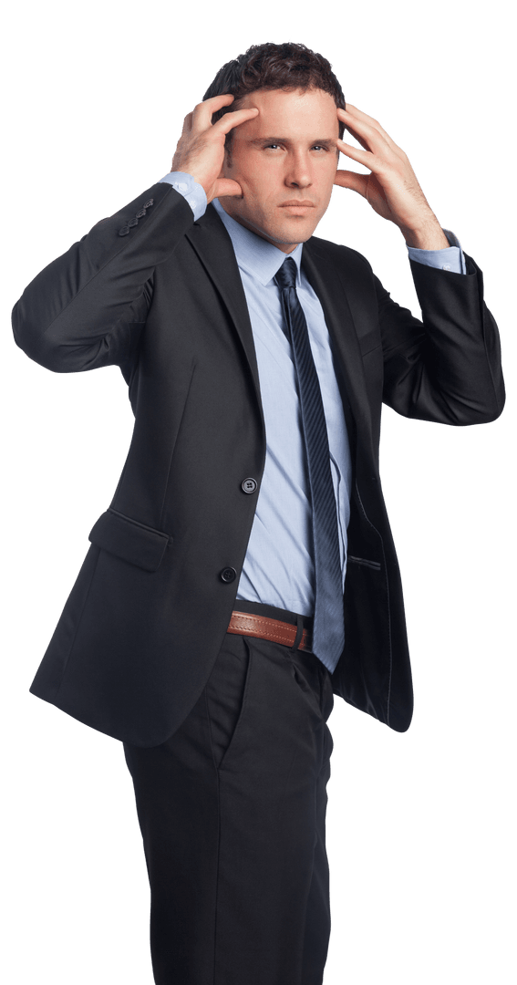 Transparent Stressed Businessman Holding Head in Despair