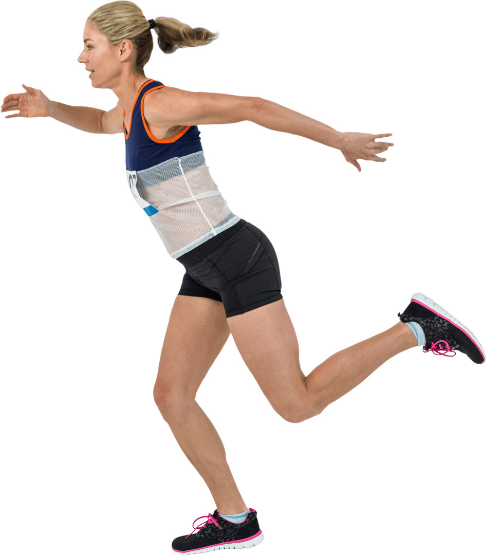 Transparent Image of Female Runner Crossing Finish Line