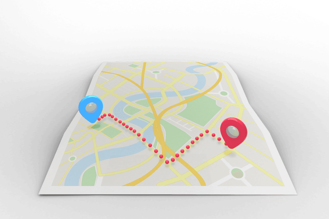 Transparent Map Illustration with Route and Pins