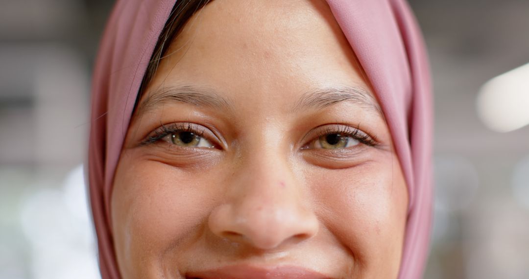 Confident Woman in Pink Hijab Smiling Close-Up Portrait - Free Images, Stock Photos and Pictures on Pikwizard.com