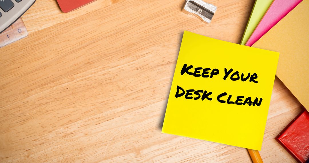 Keep Your Desk Clean Memo on Wooden Desk Workspace