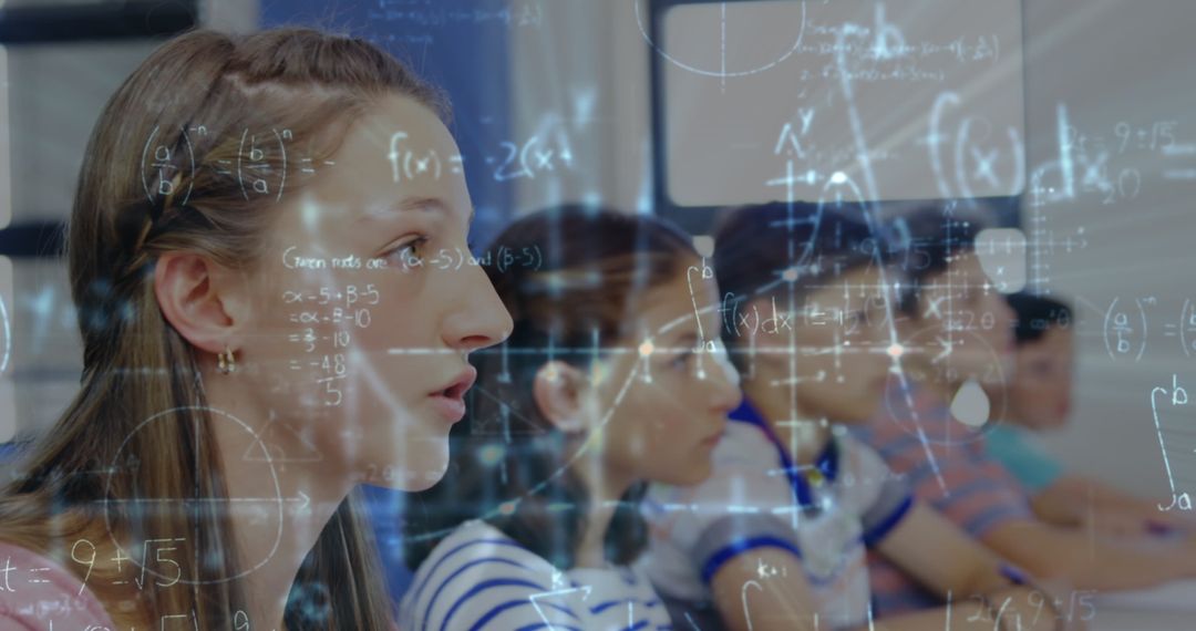 Schoolchildren Learning Maths with Digital Interface Overlay