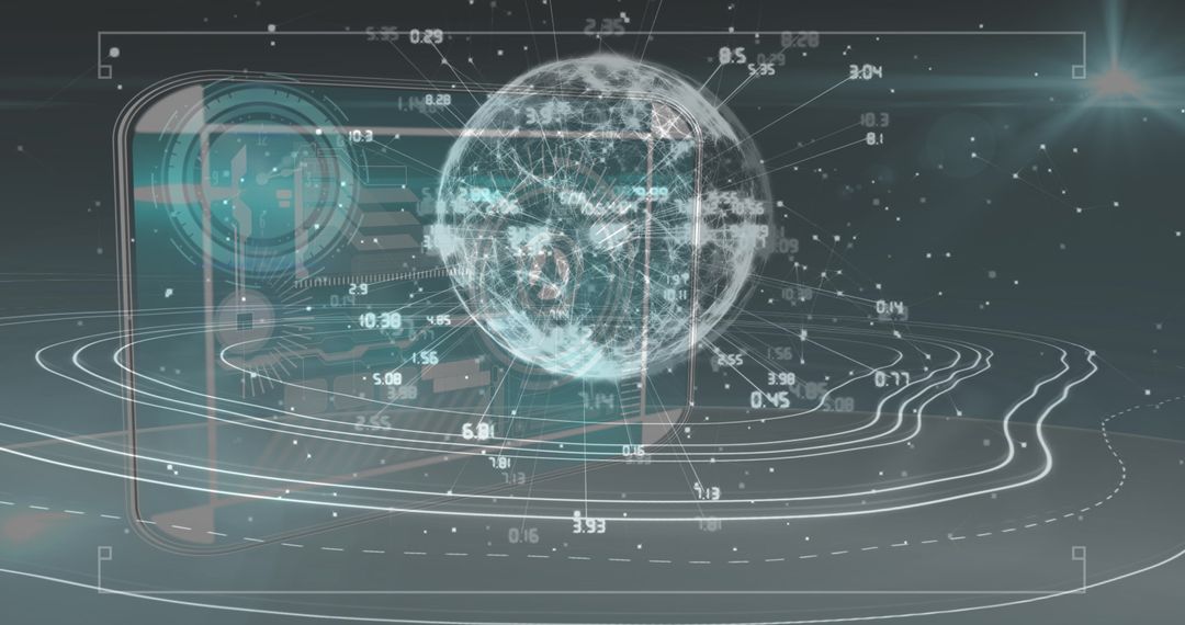Futuristic Digital Interface with World Globe and Data Visualization