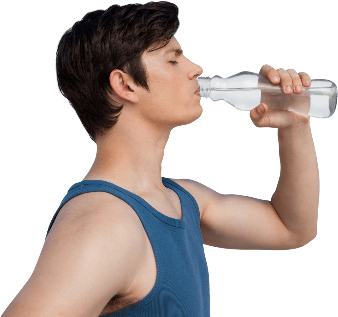 Transparent Background of Young Man Drinking Water for Hydration Concept