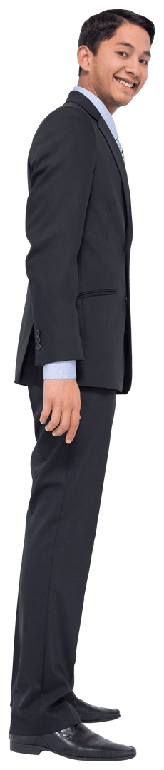 Transparent Cheerful Asian Businessman in Suit Smiling