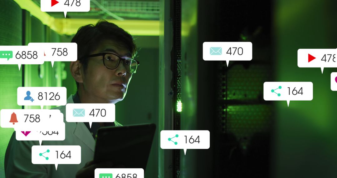 Engineer Monitoring Data Influences in High-tech Server Room